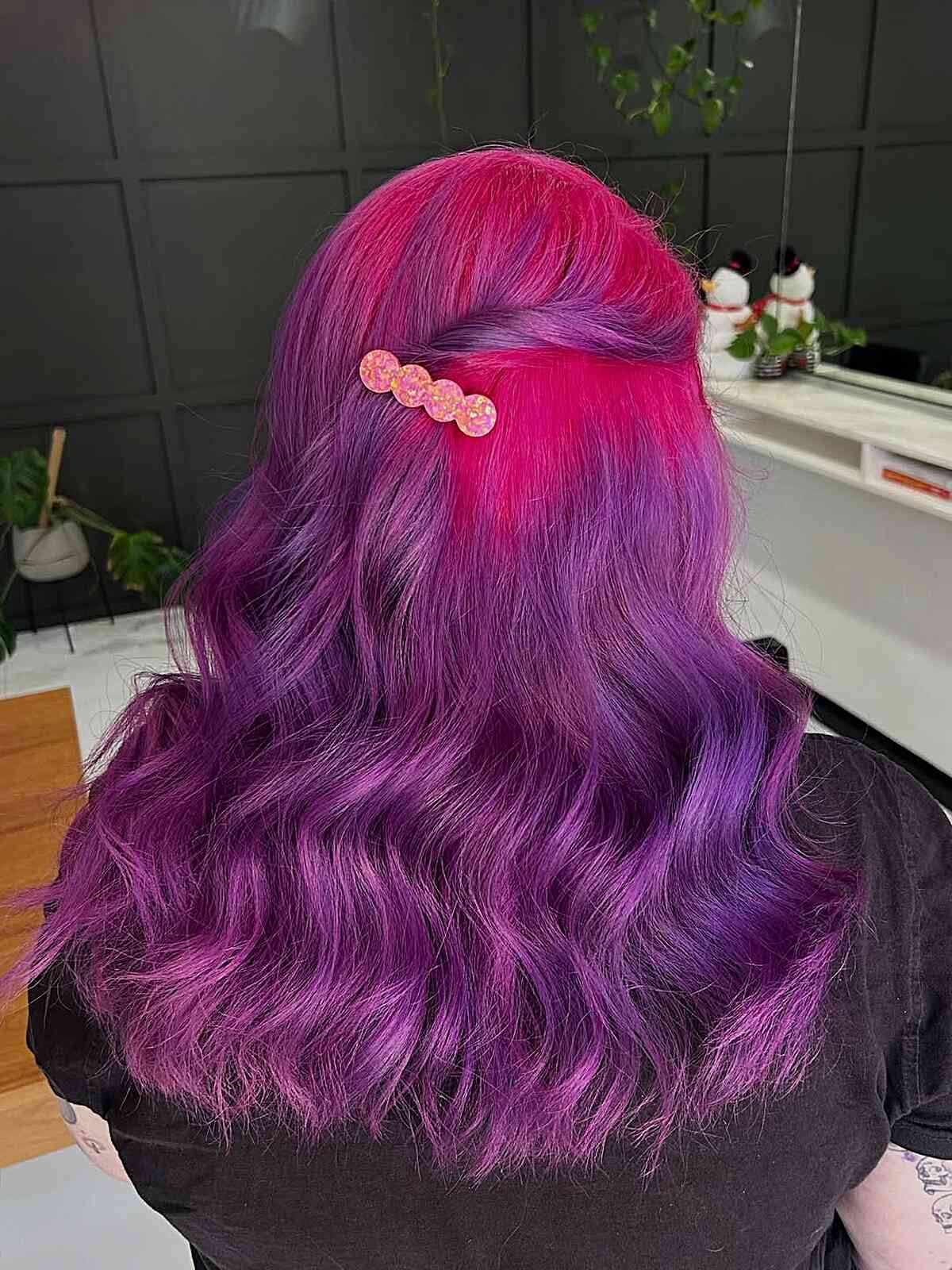 Mid-Back Pink and Purple Blend Waves — Purple Hair Dye Inspiration