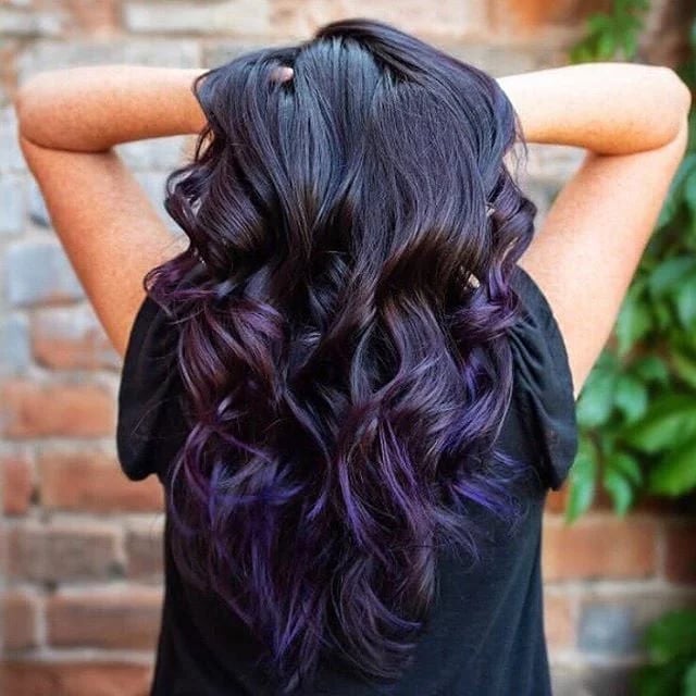 Mid-Back Dark Brown With Purple Balayage, Close-Up Take — Purple Hair Dye Inspiration