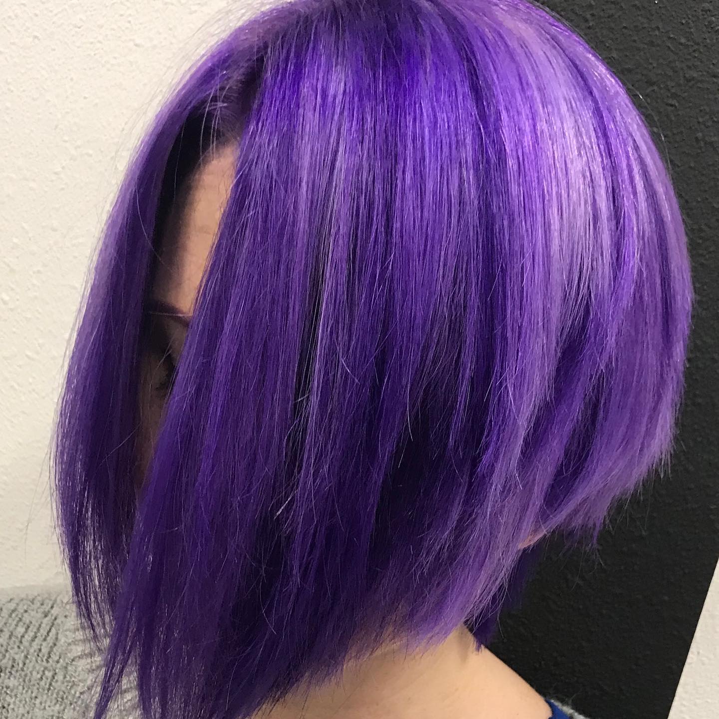 Chin Length Neon Purple Sleek Bob — Purple Hair Dye Inspiration