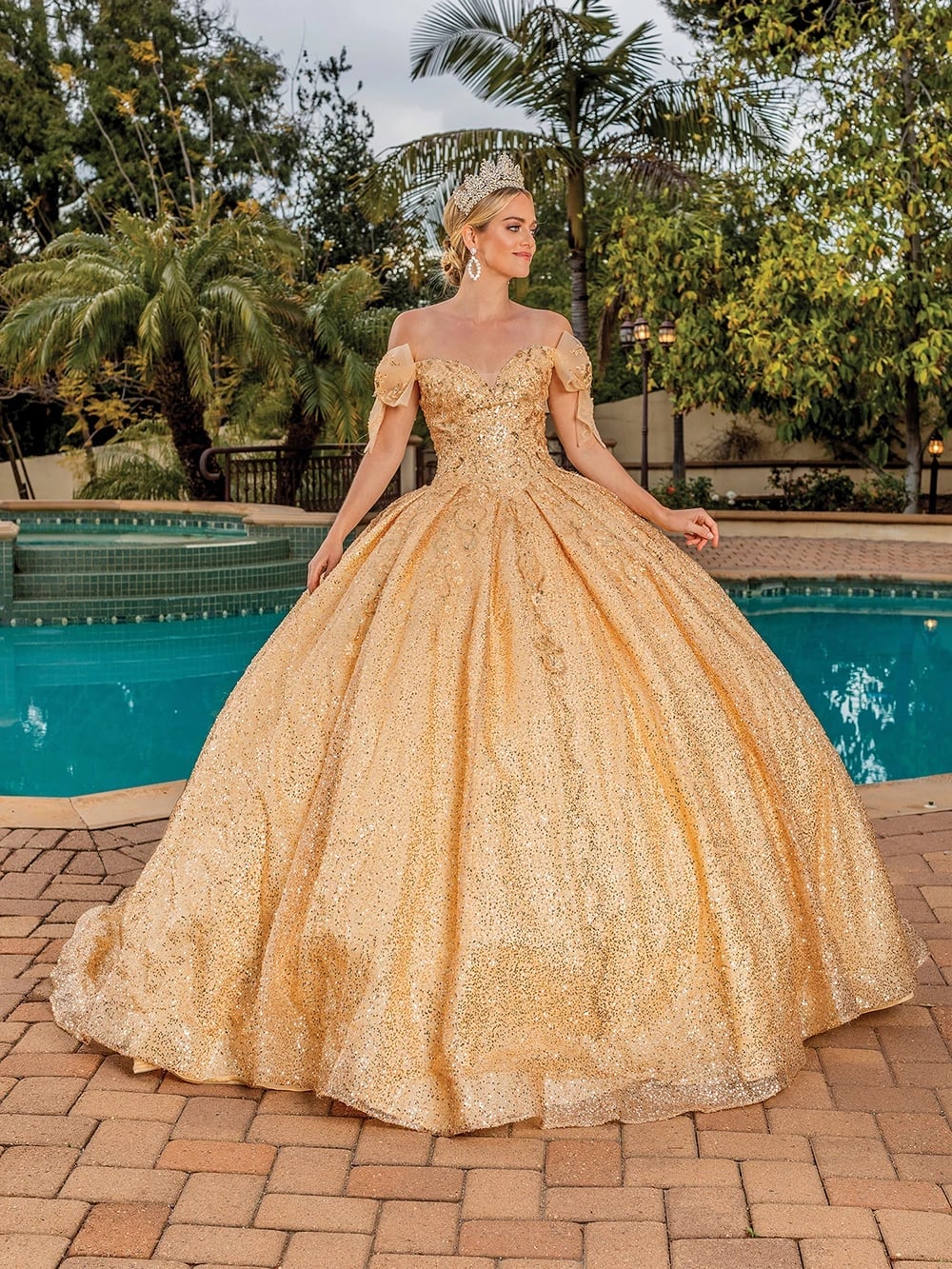 Gold Sequin Ballgown with Off-Shoulder Neckline Gold Sequin Ballgown with Off-Shoulder Neckline — Queen Dress Designs