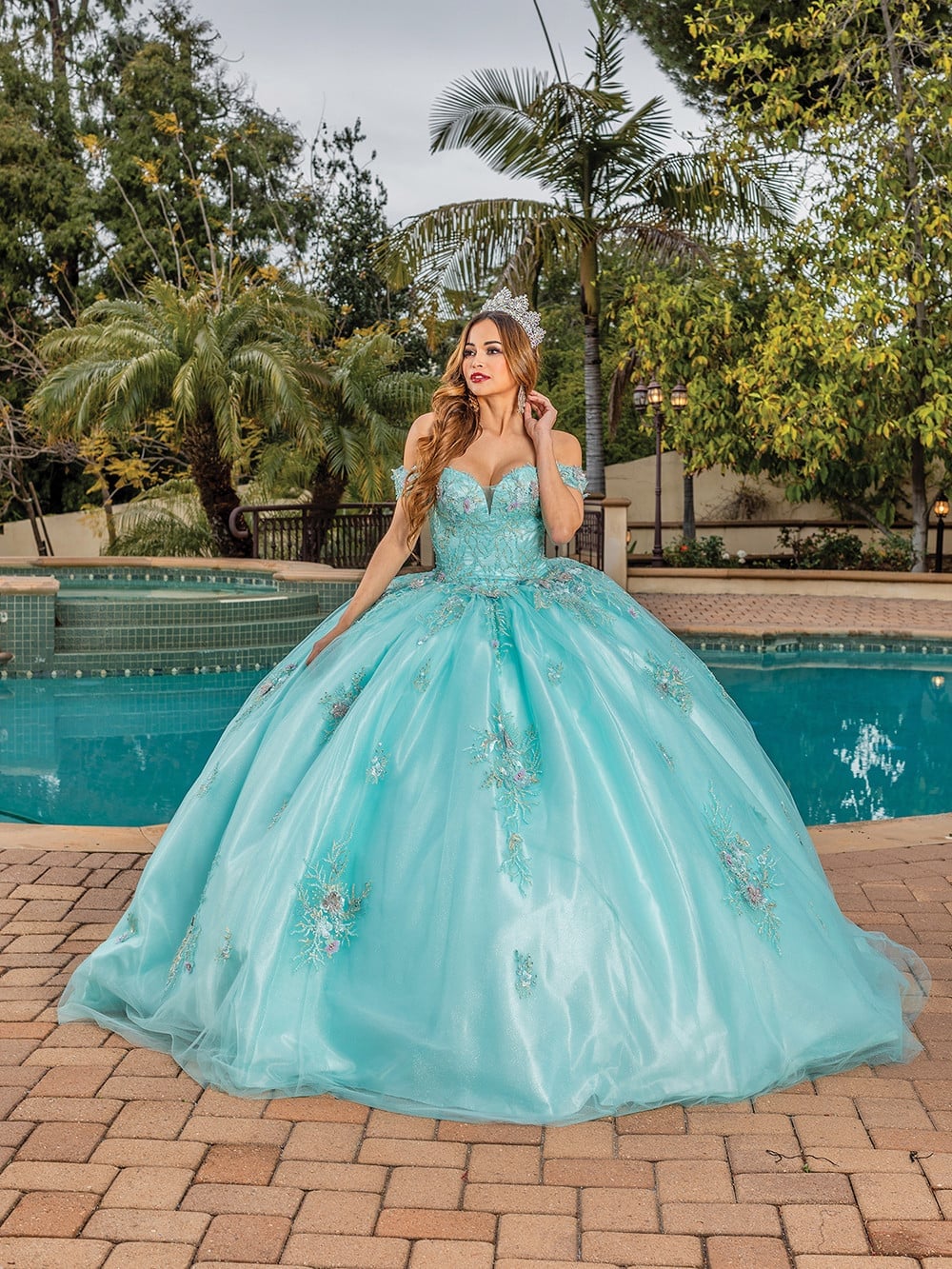 Aqua Tulle Ballgown with Embroidery Aqua Tulle Ballgown with Embroidery — Queen Dress Designs