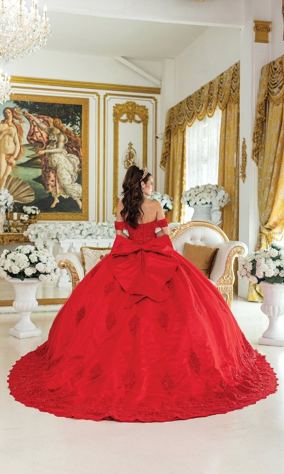 Red Ballgown with Lace Trim and Back Bow Red Ballgown with Lace Trim and Back Bow — Queen Dress Designs