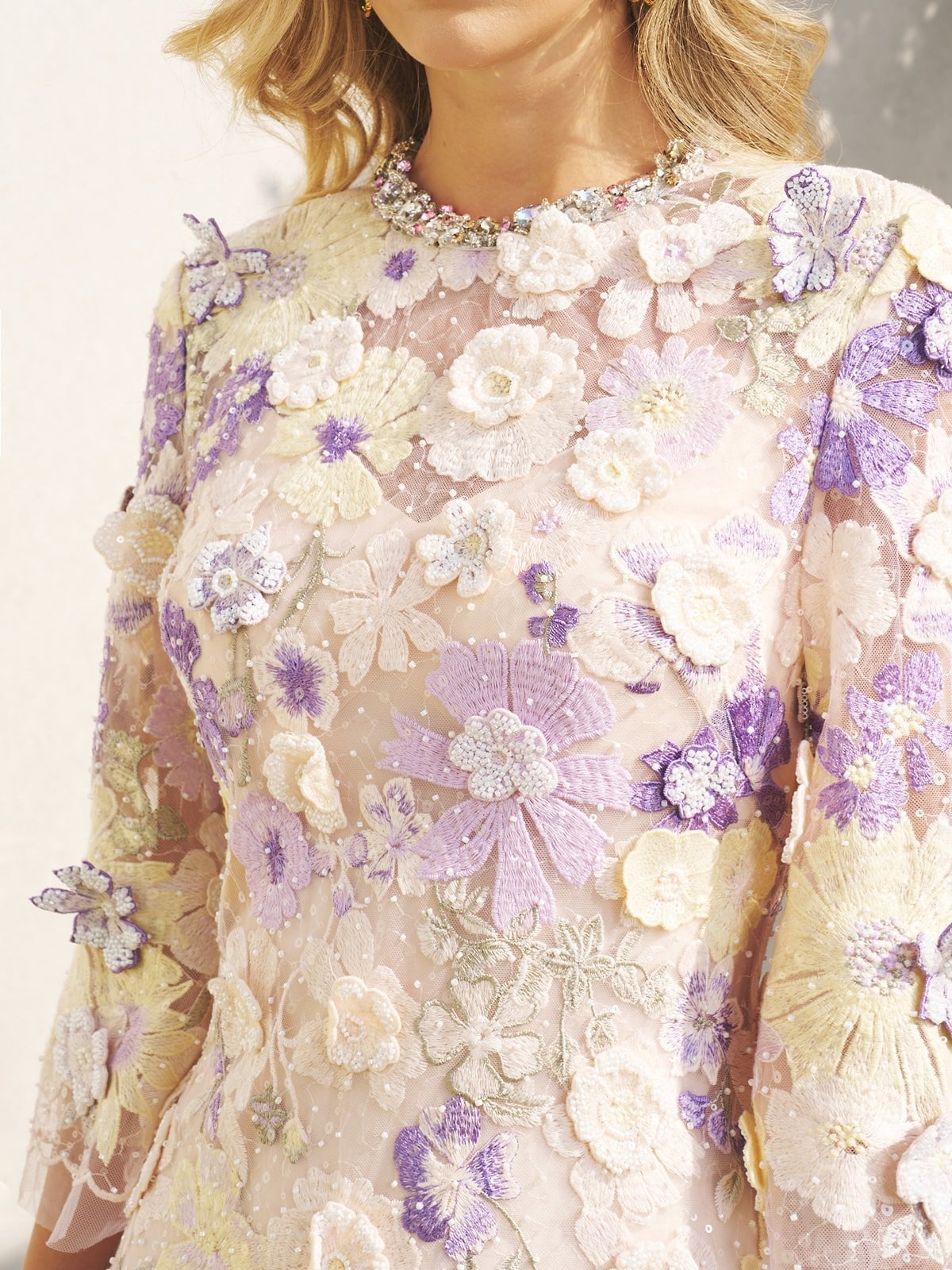 Pink Mesh Midi Dress with 3D Floral Embroidery Pink Mesh Midi Dress with 3D Floral Embroidery — Queen Dress Designs