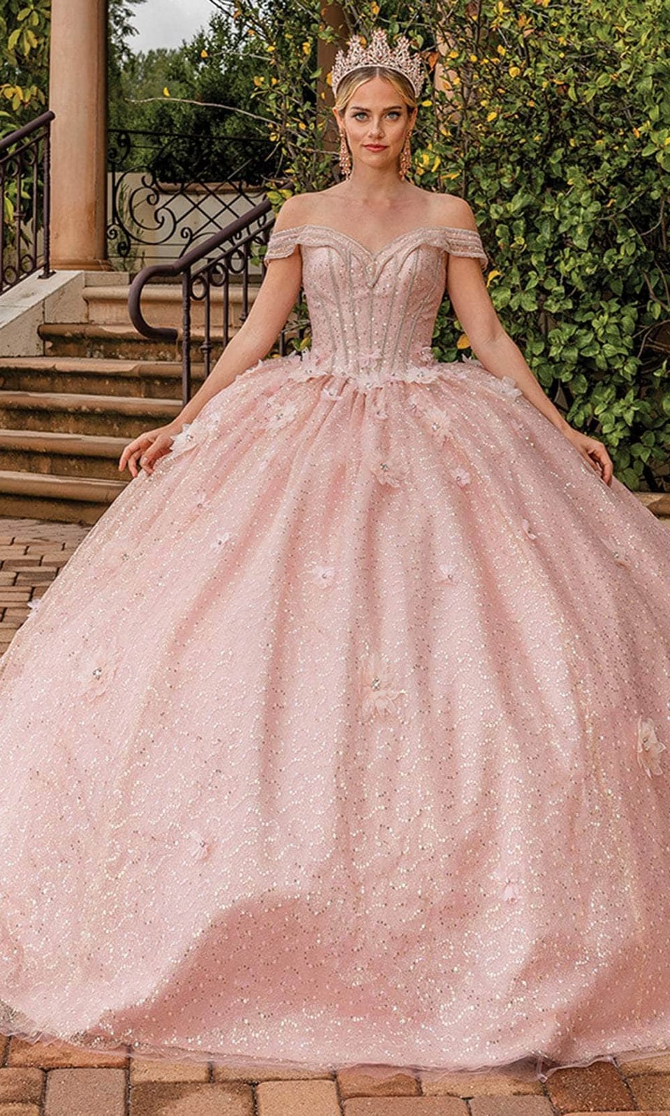 Pale Pink Off-Shoulder Ballgown with Glitter Pale Pink Off-Shoulder Ballgown with Glitter — Queen Dress Designs