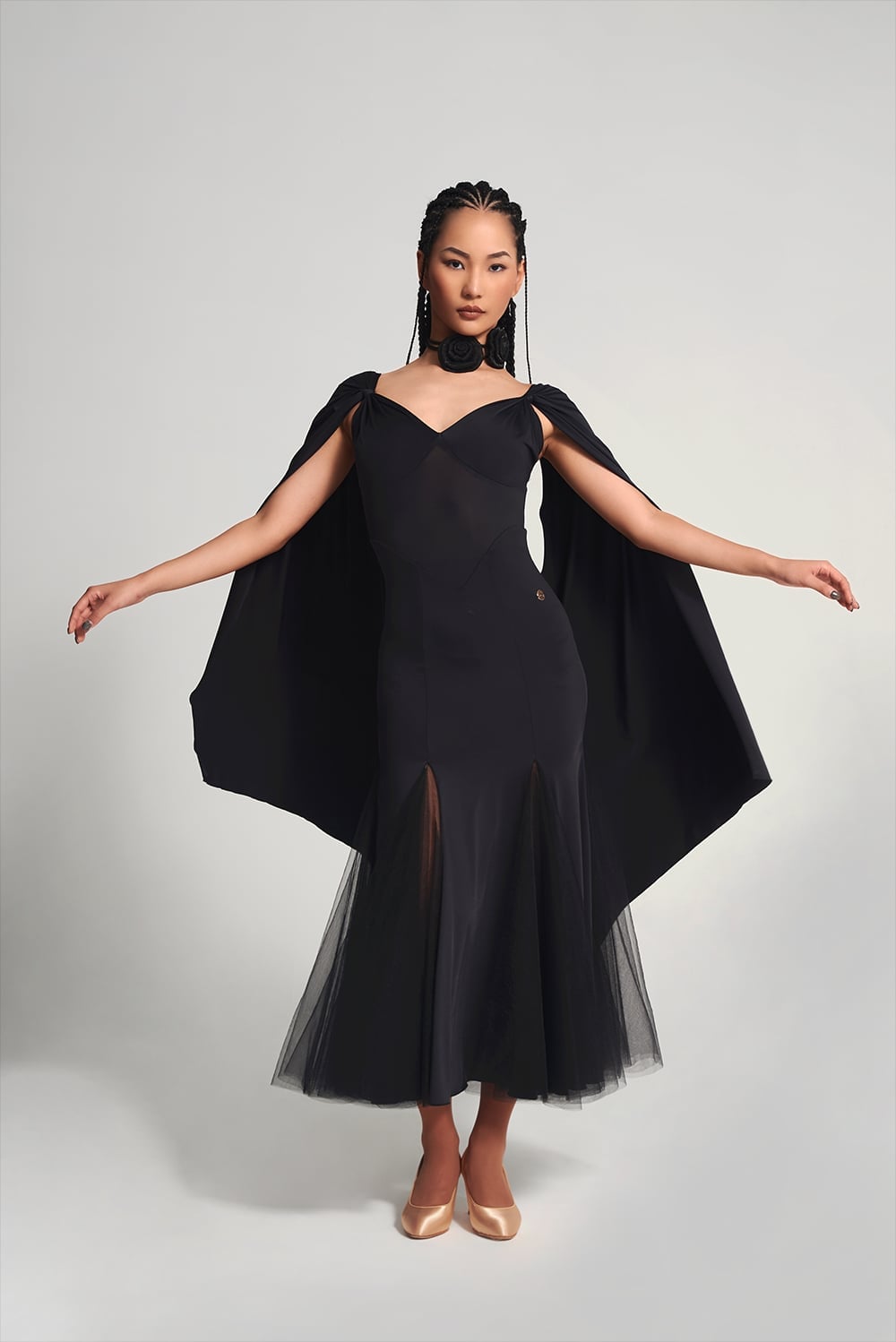 Black Lace Dress with Attached Cape Black Lace Dress with Attached Cape — Queen Dress Designs