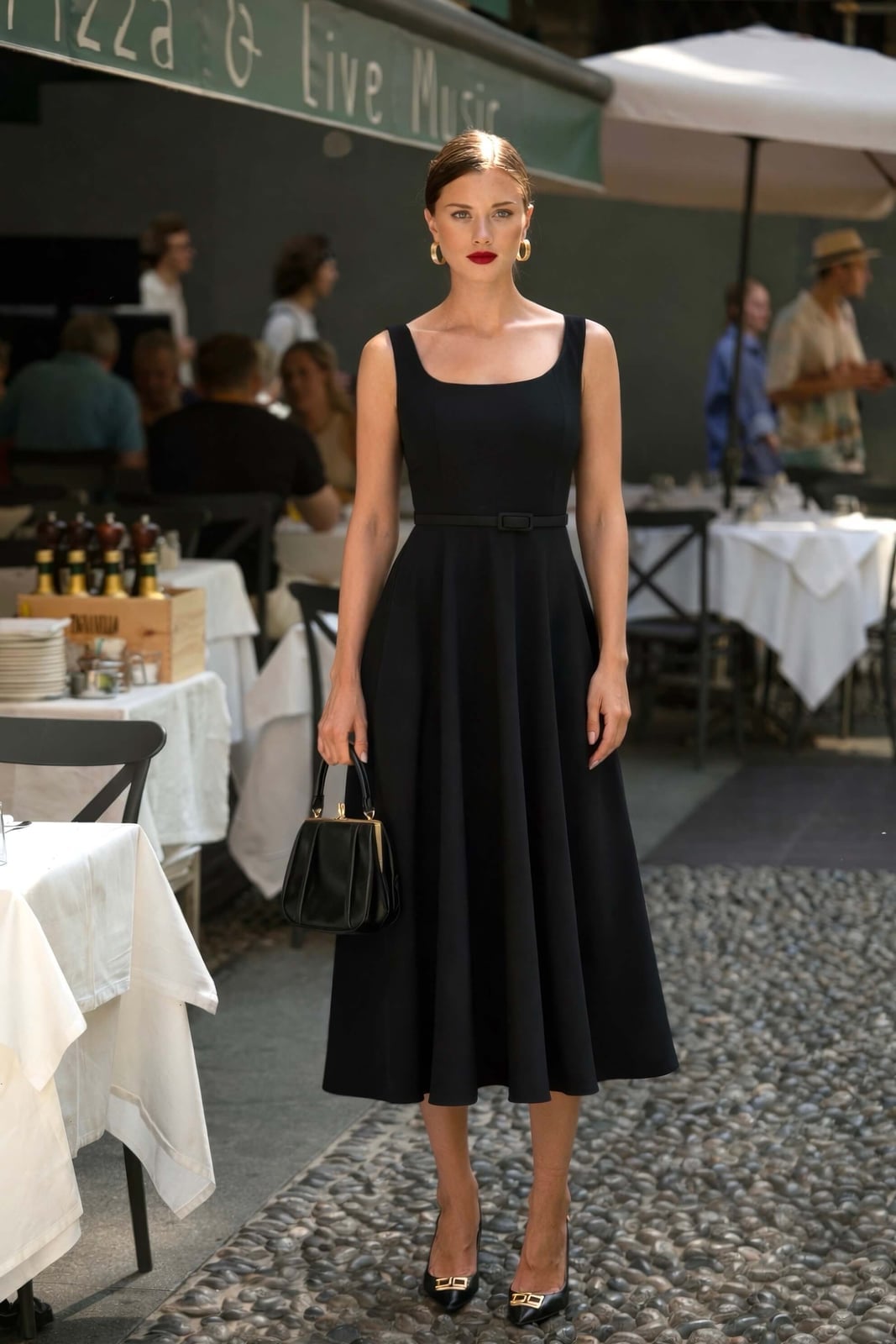 A black fit and flare dress for elegant dinners A black fit and flare dress for elegant dinners — Restaurant Outfit