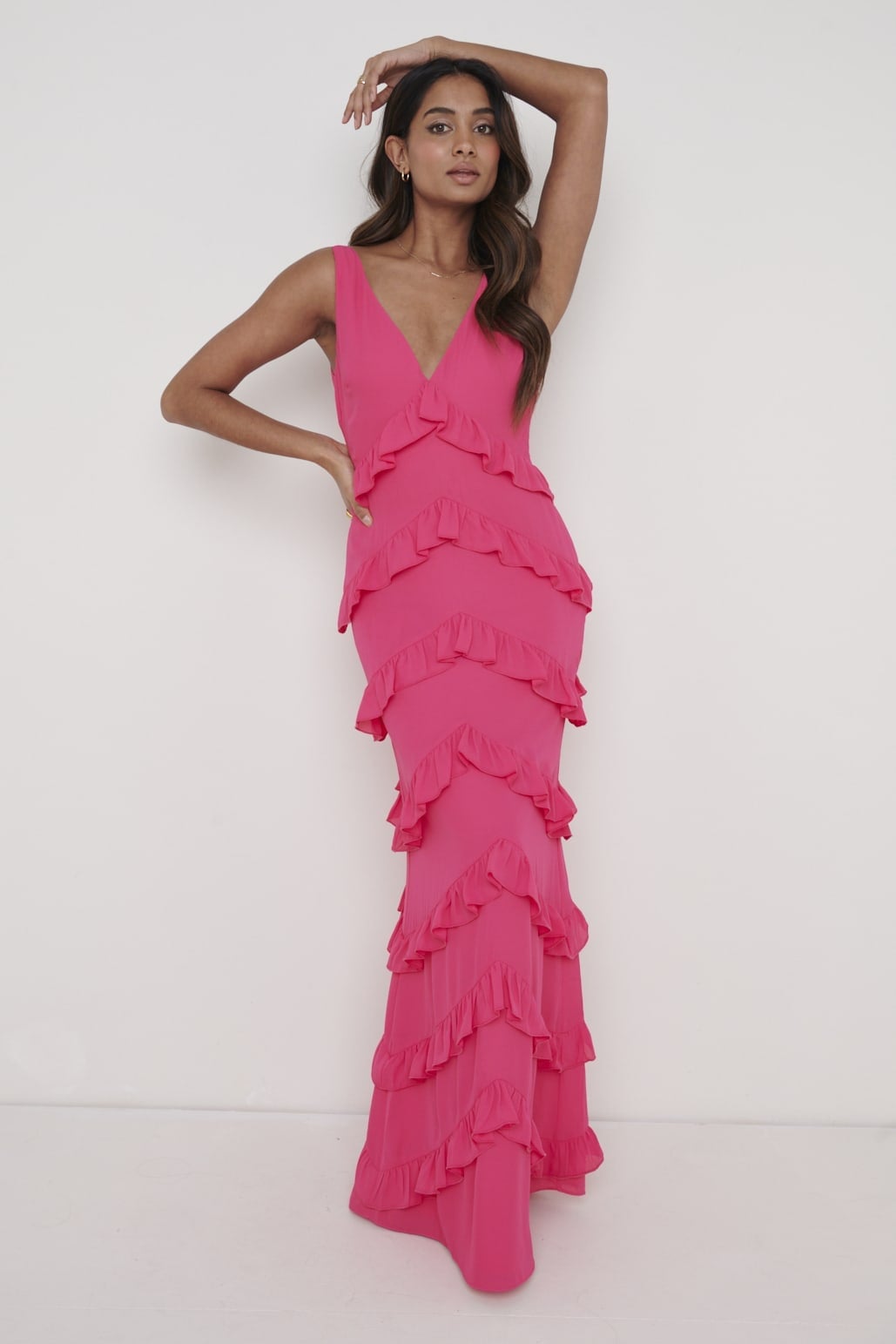 Fuchsia maxi dress with tiered ruffles — Ruffle Dresses