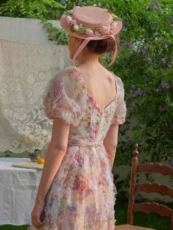 Floral print mini dress with puff sleeves and ruffles — Ruffle Dresses