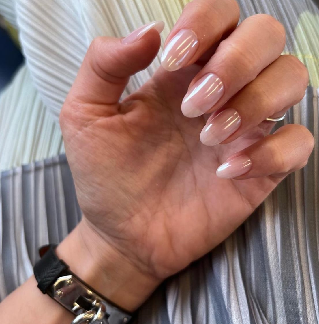 Milky Glossy Sheer Pink Medium Oval Nails — Russian Manicure Inspiration