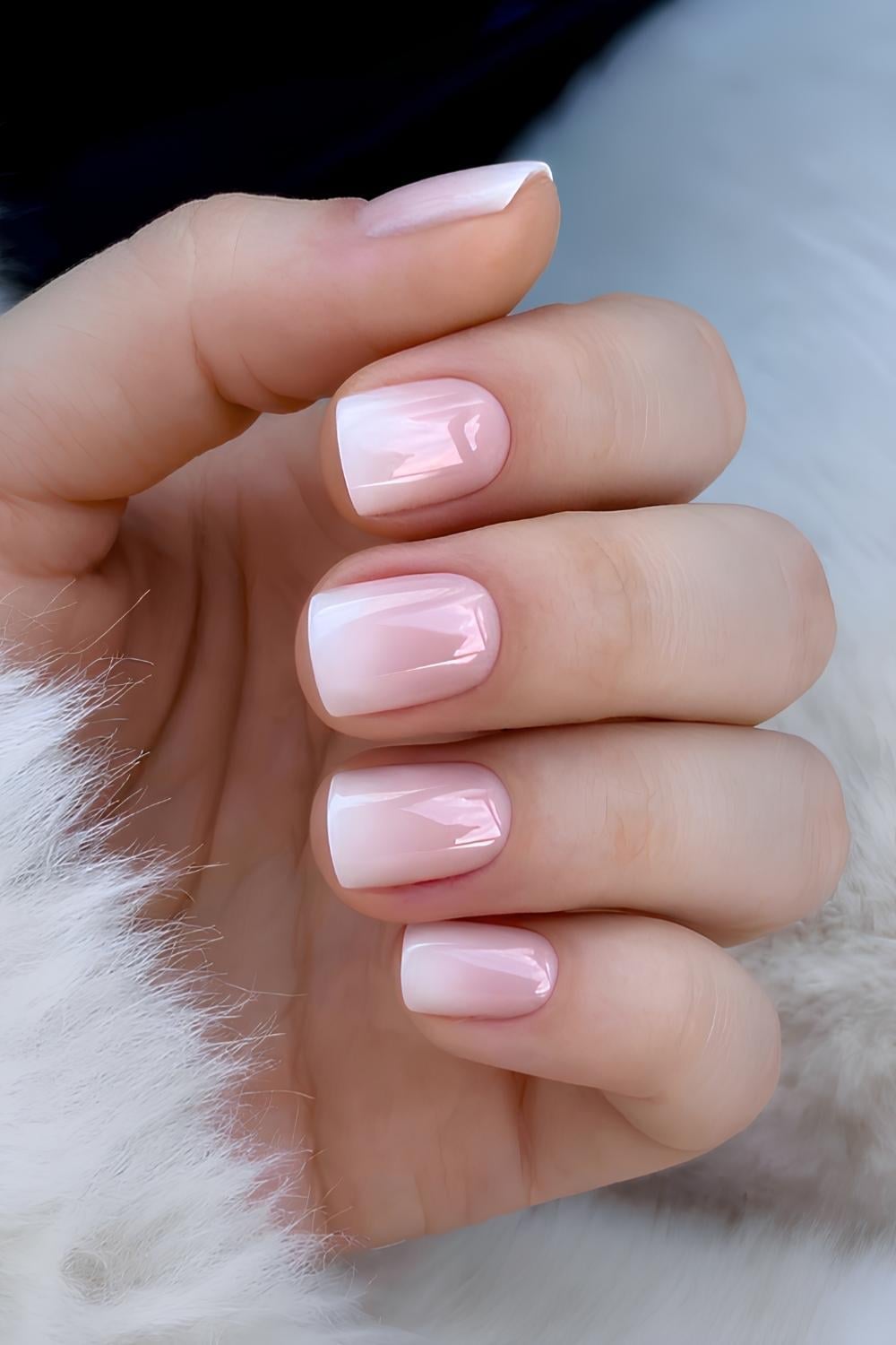 Ombre French Tip Soft Square Nails — Russian Manicure Inspiration