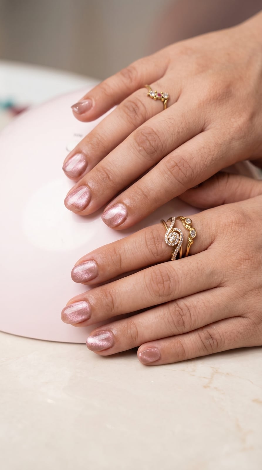 Long Almond Pink Rose Gold Cat-Eye Nails — Russian Manicure Inspiration