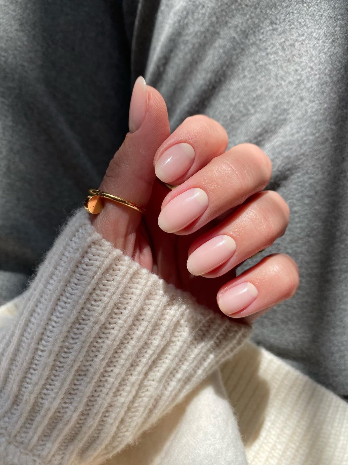 Glossy Sheer Nude Pink Almond Nails — Russian Manicure Inspiration