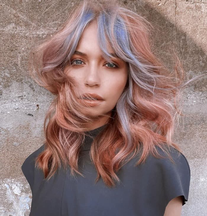 Rose Gold Shag With Blue Streaks — Shag Hairstyles