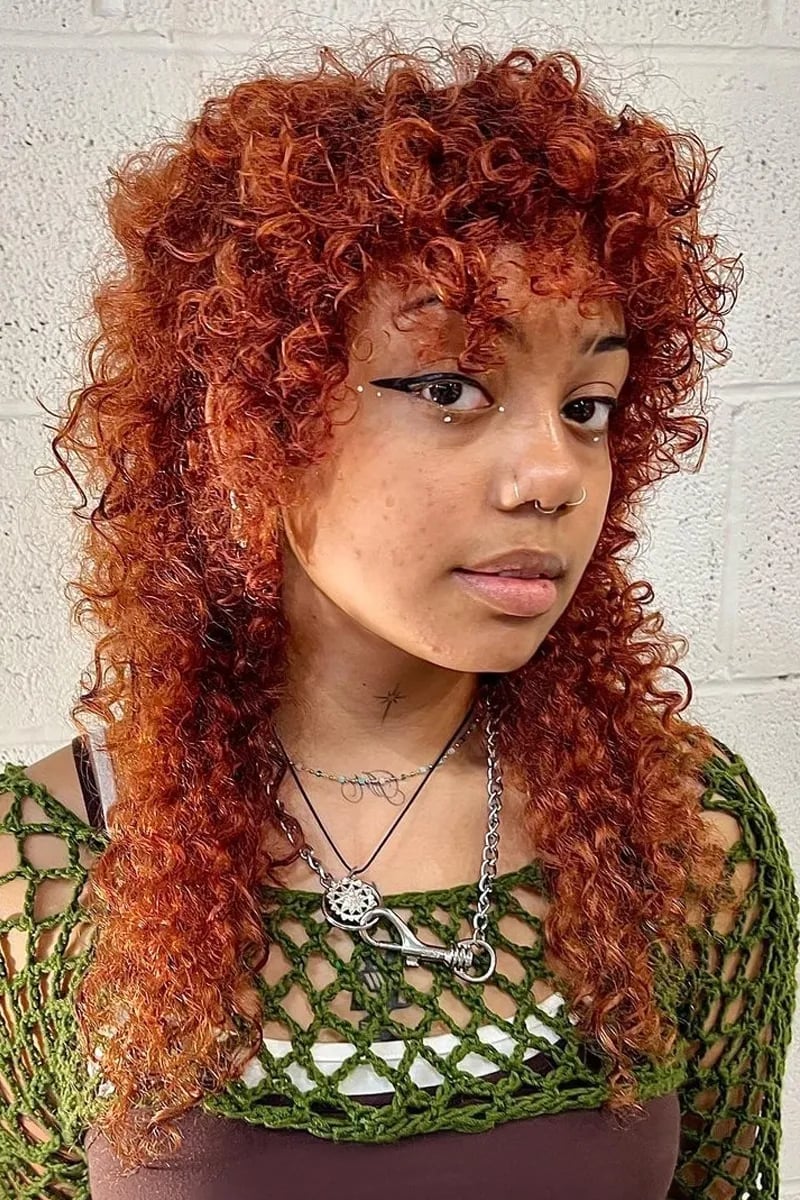Fiery Red Curly Shag With Choppy Bangs — Shag Hairstyles
