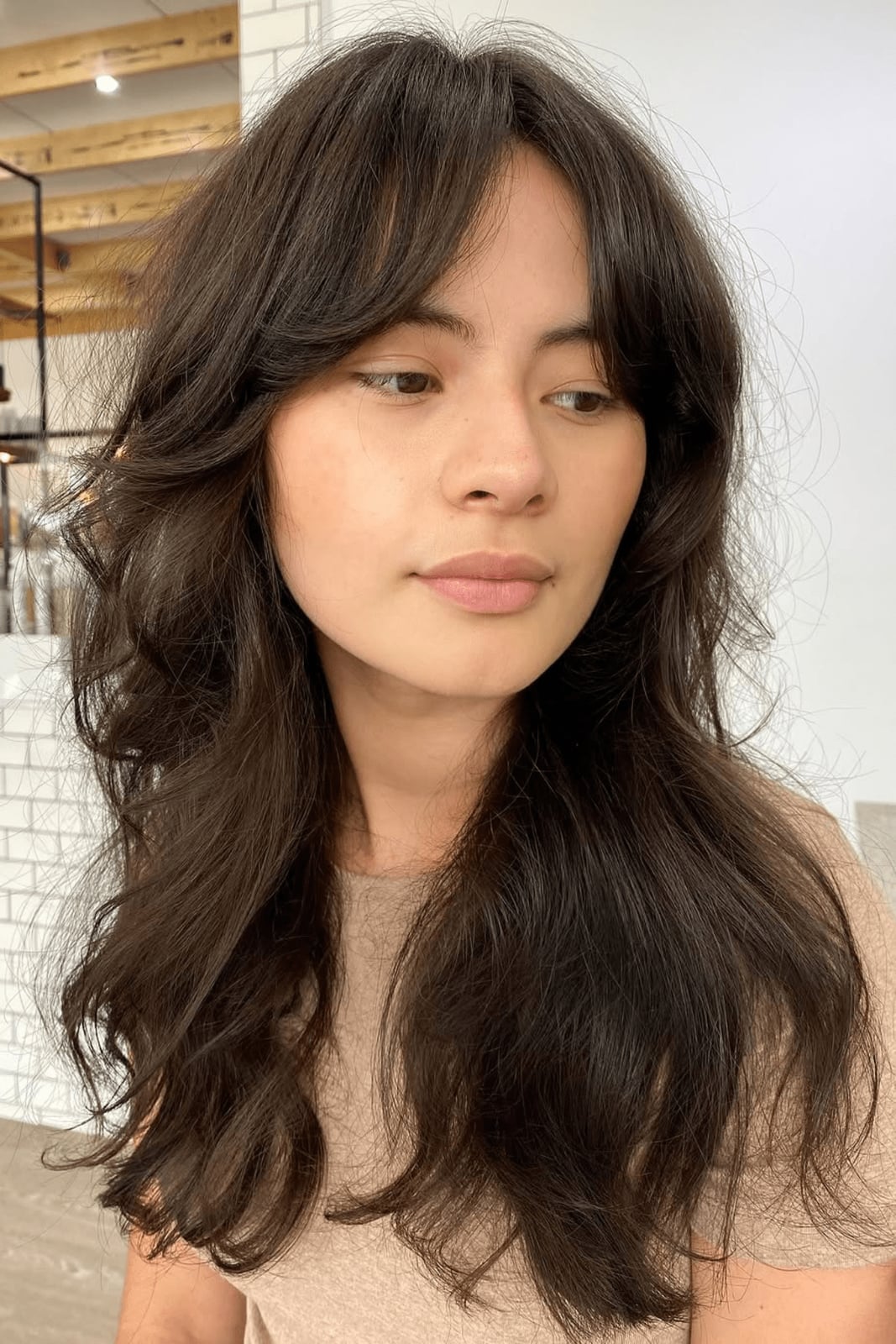 Dark Brown Long Shag With Wispy Bangs — Shag Hairstyles