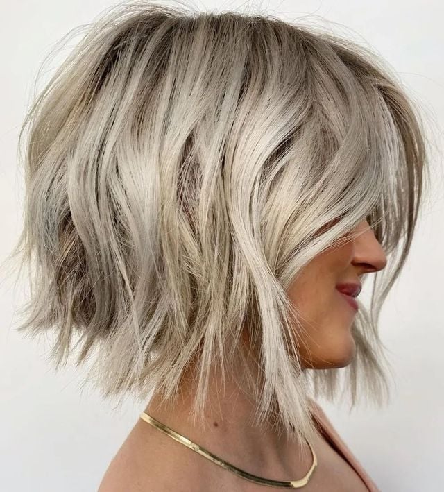 Ash Blonde Shag Bob With Wispy Bangs — Shag Hairstyles