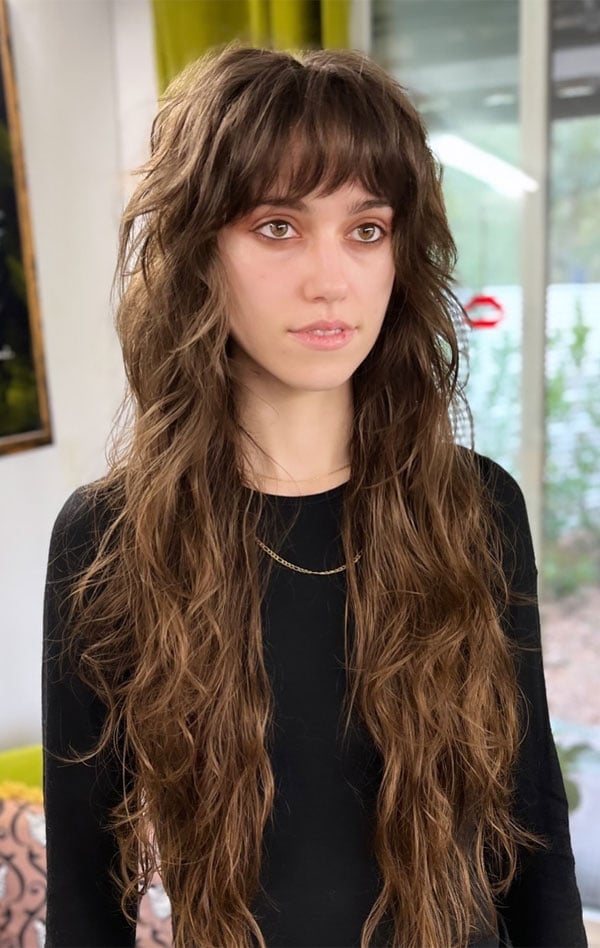 Medium Brown Shag With Full Fringe, Mid-Back — Shag Hairstyles
