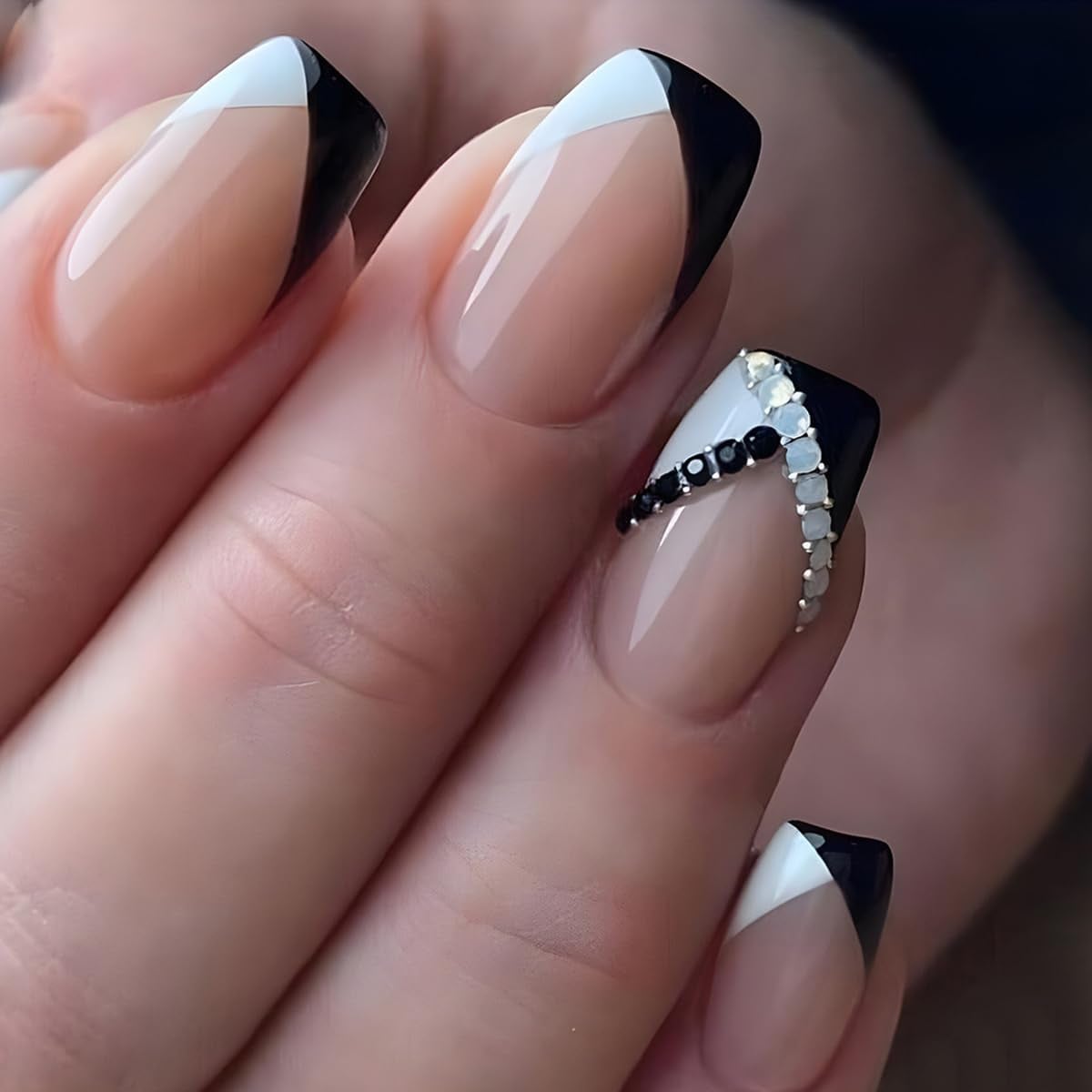 Dusty Rose Plaid And Silver Glitter — Short Coffin Nails