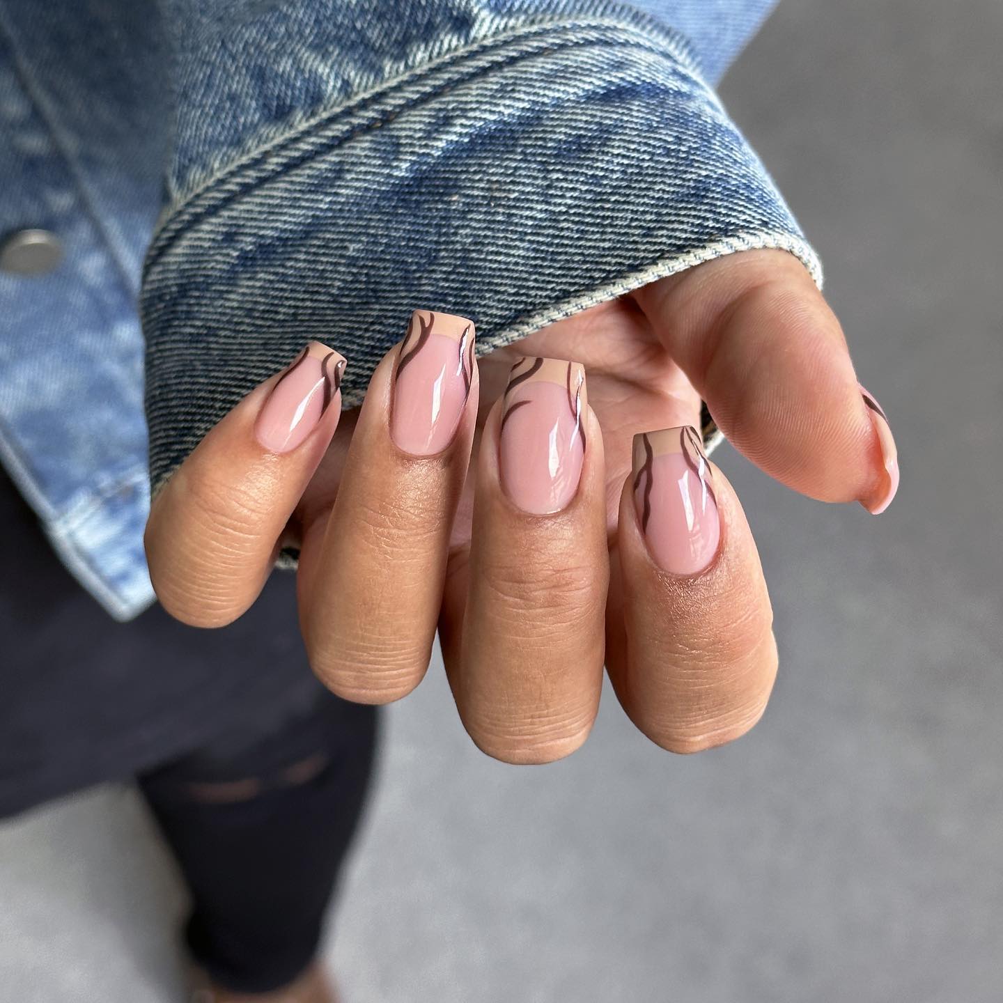 Nude Mint Green French Floral — Short Coffin Nails