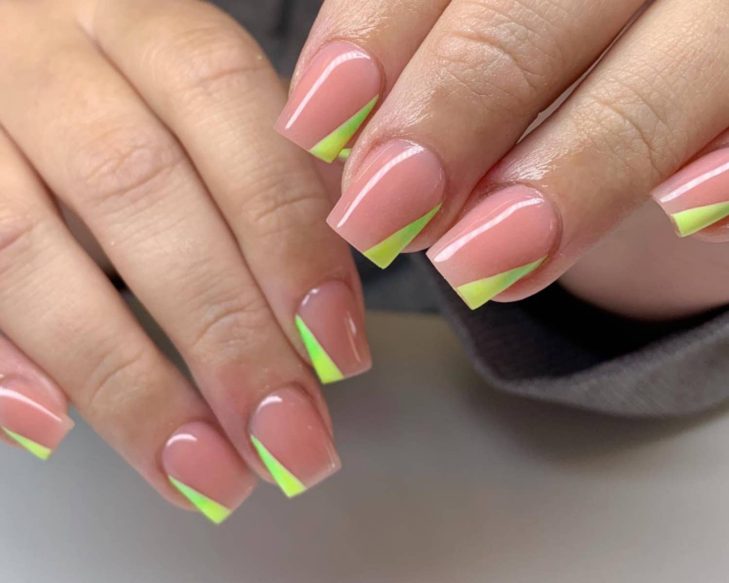 Pink Ombre With Rhinestone Accents, Close-Up Take — Short Coffin Nails