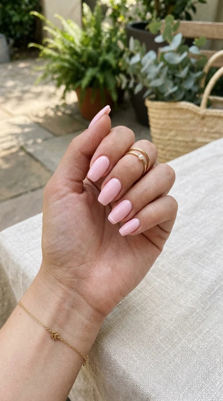 Glossy Pastel Pink Short Coffin — Short Coffin Nails