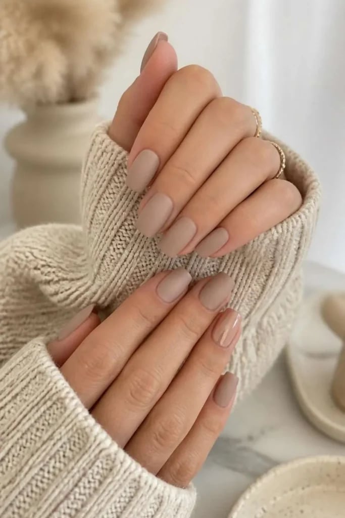 Matte Taupe With Sheer Stripe — Short Coffin Nails