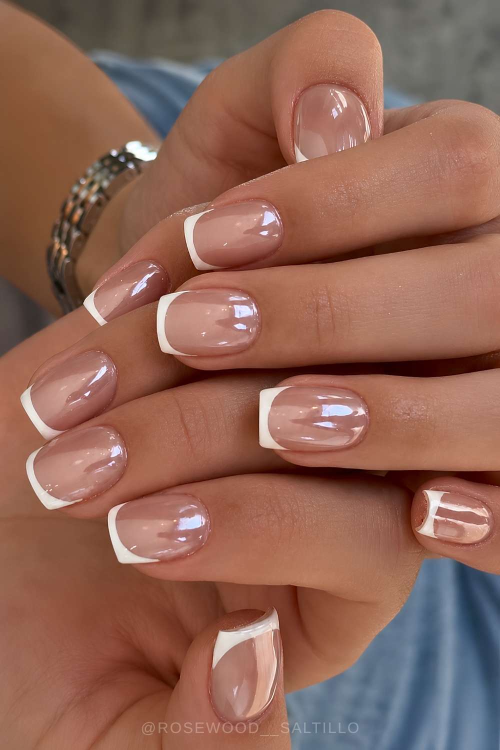 Short Soft Square Pearlescent French — Short French Tip Nails