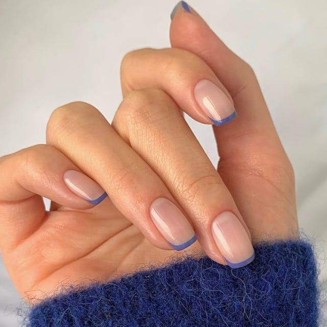 Short Soft Square Muted Blue French — Short French Tip Nails