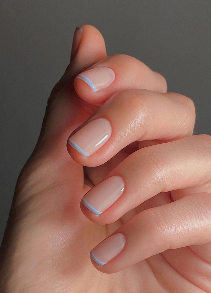 Short Oval Pastel Blue French — Short French Tip Nails