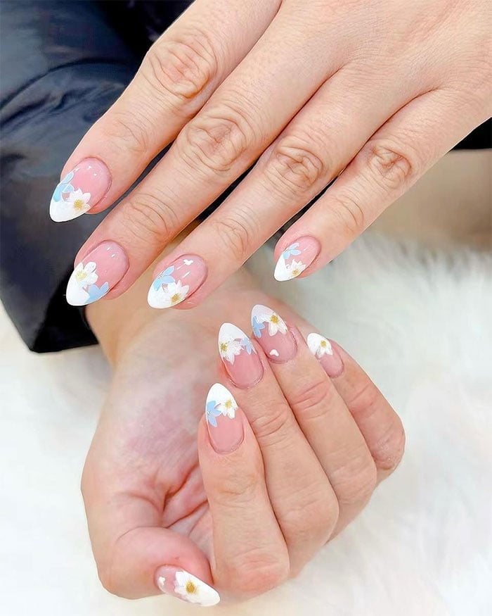 Short Oval Floral French Tip Art — Short French Tip Nails