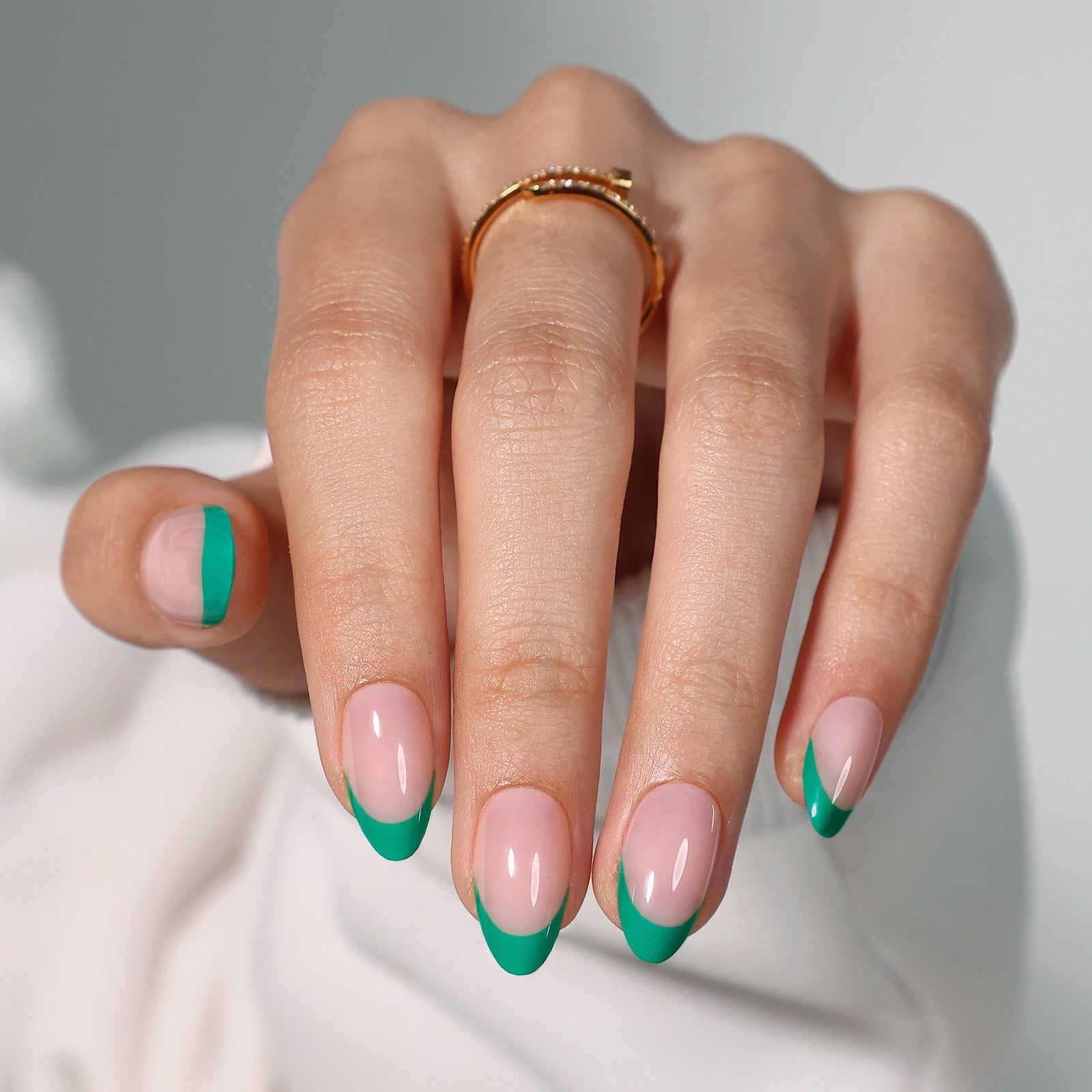 Short Almond Vibrant Green French — Short French Tip Nails