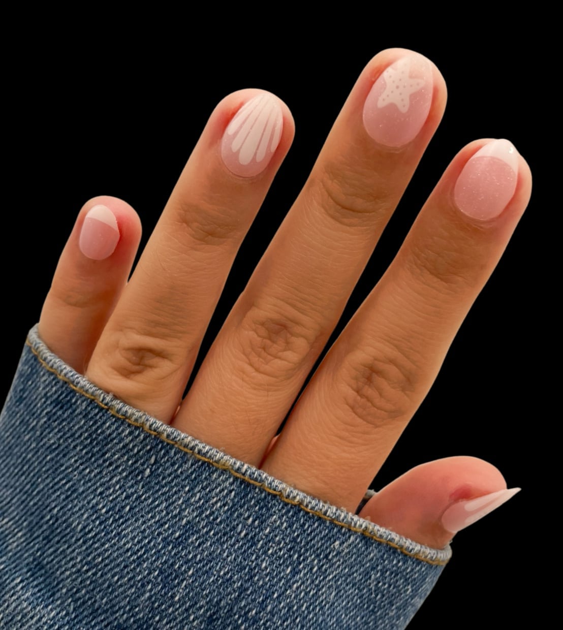 Short Almond White Art French — Short French Tip Nails