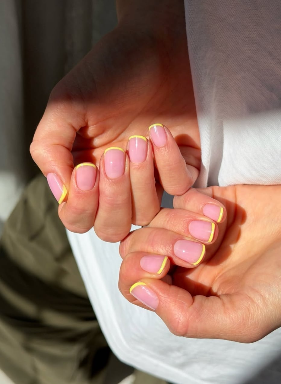 Short Almond Vibrant Yellow French — Short French Tip Nails