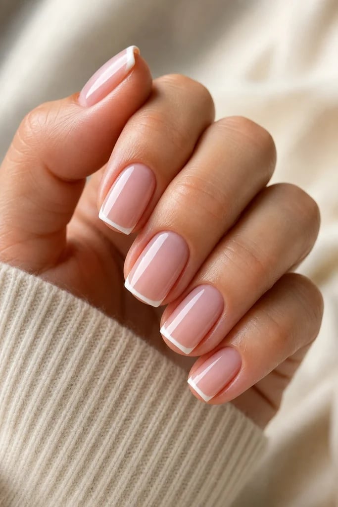 Short Square With Opaque White French — Short French Tip Nails