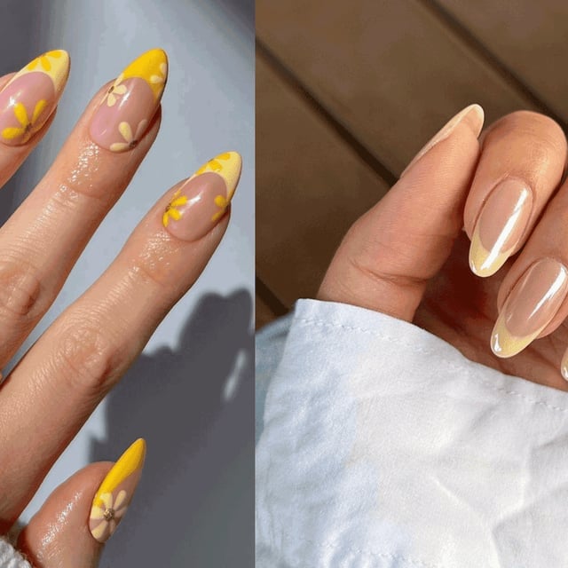 Medium Length Yellow Floral French — Short French Tip Nails