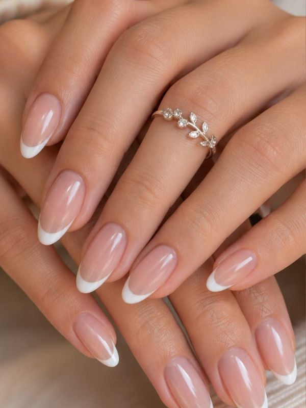 Short Oval With Perfectly Curved French — Short French Tip Nails