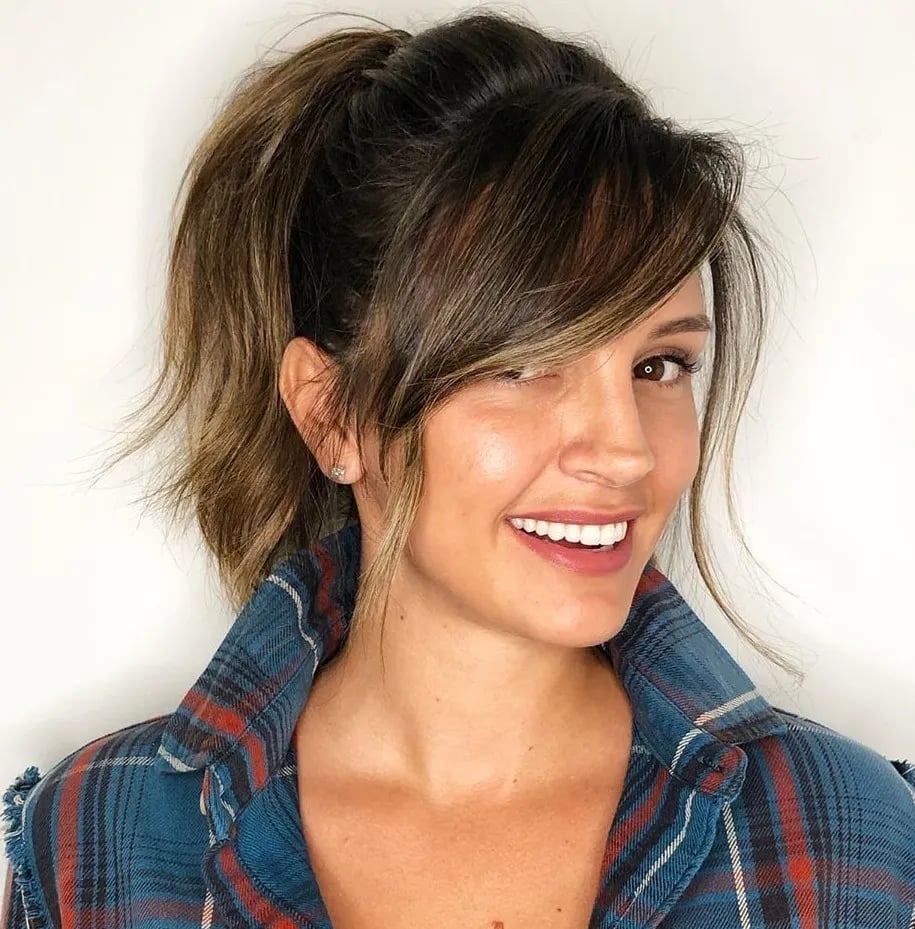 Sleek Straight Dark Brown Long Bob — Side Swept Bangs