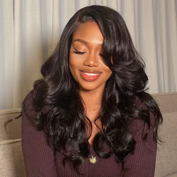 Thick Collarbone Waves With Dark Brown Base — Side Swept Bangs