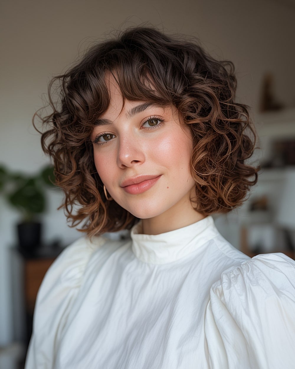 Short Curly Cut With Defined Face-Framing Bangs — Simple 3b Hair