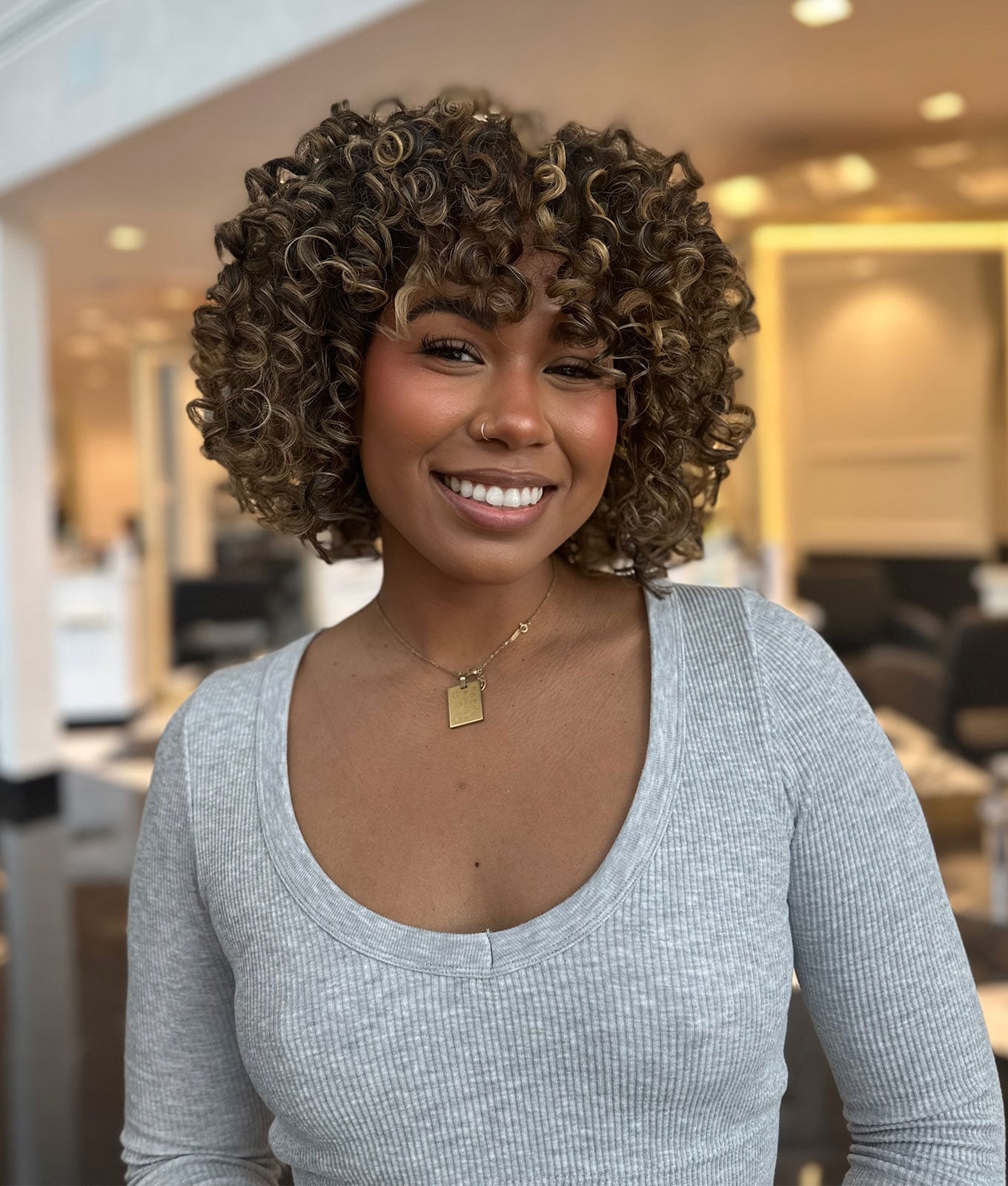 Ear Length Chestnut Bob With Defined Curls, Air Dried — Simple 3b Hair