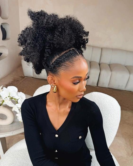 Mid-Back Cornrows to Afro Puff Mid-Back Cornrows to Afro Puff — Simple 4b Hairstyles