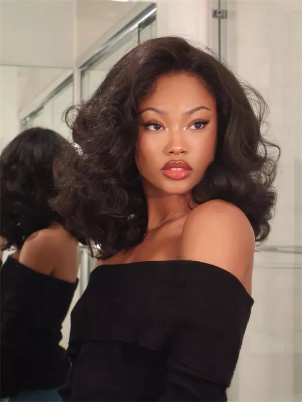 Mid-Back Black Hair with Voluminous Waves — Simple 90s Blowout Hair