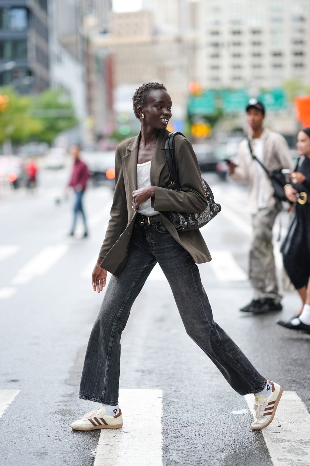 Blazer and Wide Leg Jeans with Adidas Sambas — Simple Adidas Samba Outfits