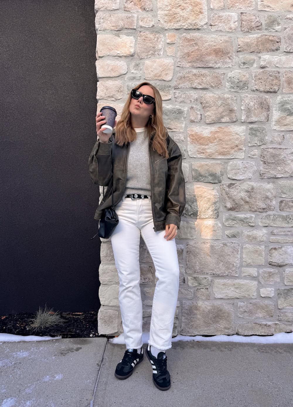 Leather Jacket and Straight Leg Jeans with Adidas Sambas — Simple Adidas Samba Outfits