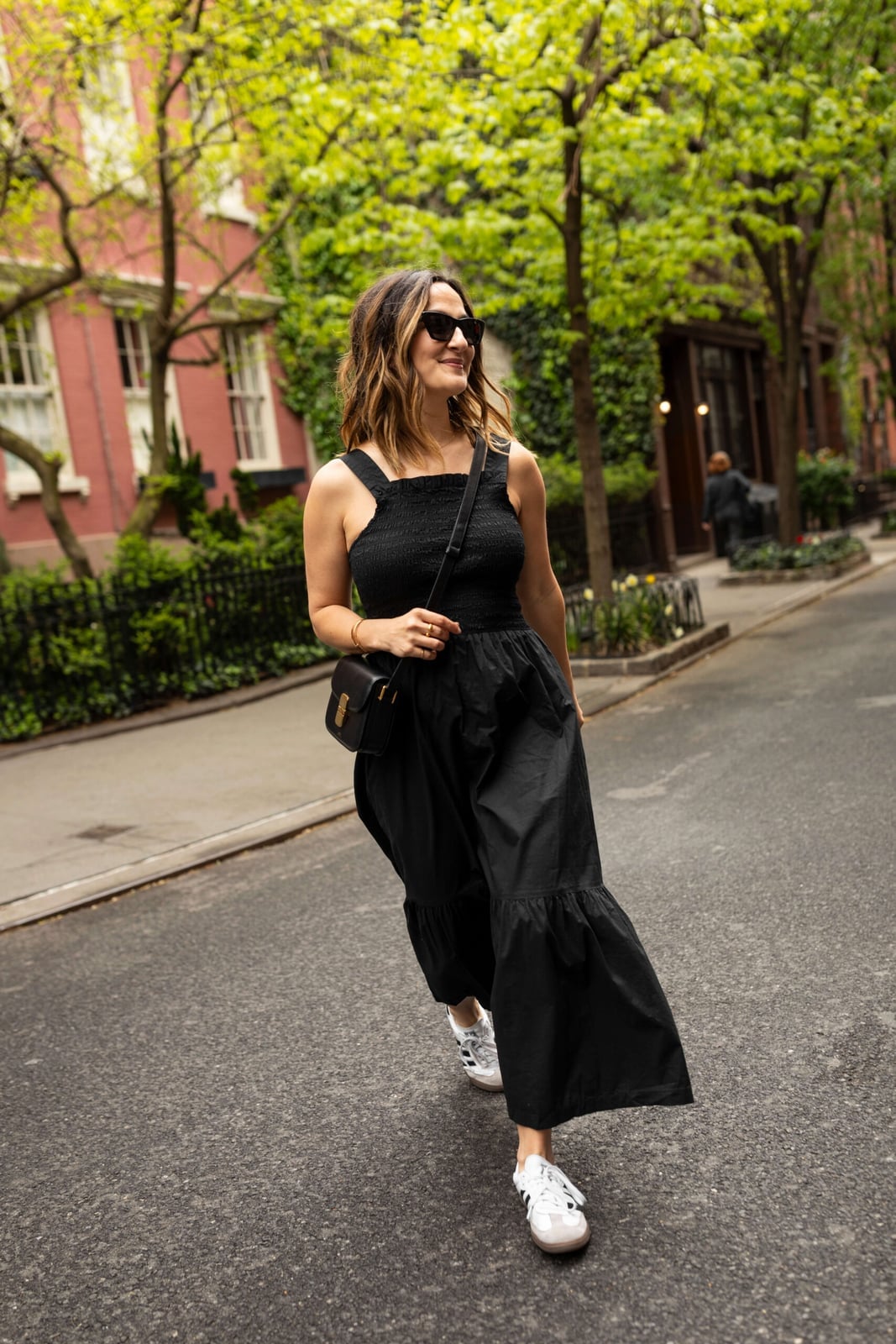 Smocked Top and Tiered Maxi Skirt with Adidas Sambas — Simple Adidas Samba Outfits