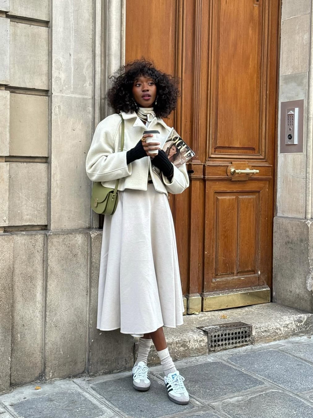 Cropped Jacket and Midi Skirt with Adidas Sambas — Simple Adidas Samba Outfits