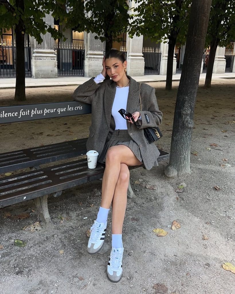 Oversized Blazer Set with Adidas Sambas, White Top — Simple Adidas Samba Outfits