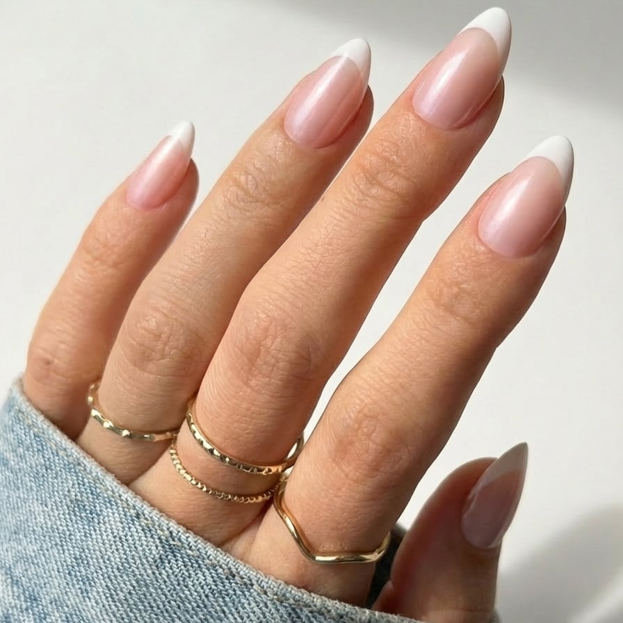 Ellie Vincy Press on Nails-Simple French Tips | Almond French tip Black False Nails,Reusable Stick on Fake Nails with Glue,Salon Quality, Sticky on