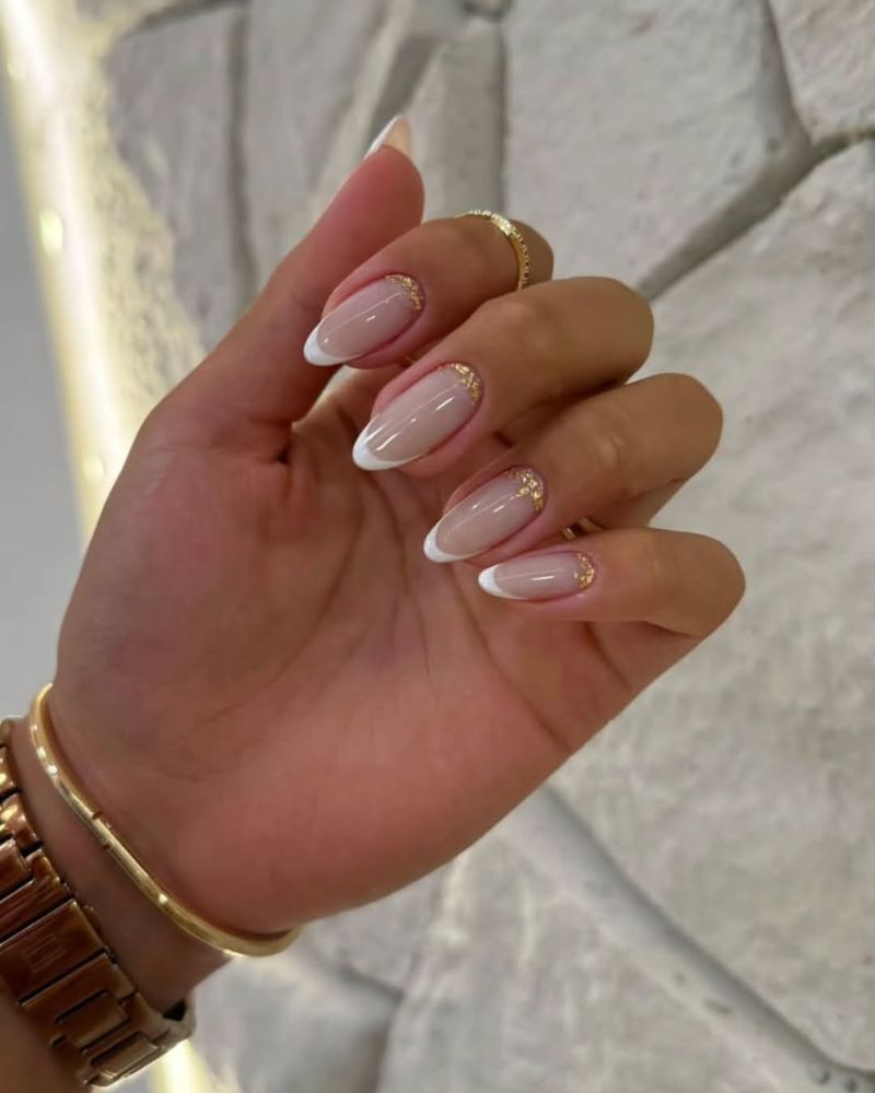 Gold Foil Cuticle Accents Almond Nails — Simple Almond French Tip Nails