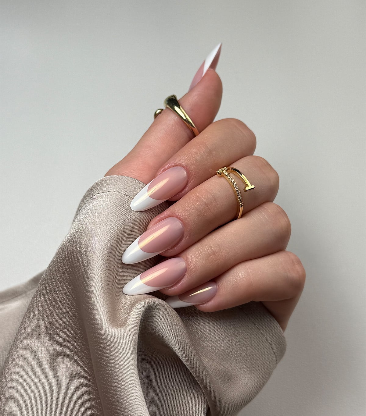 Iridescent Chrome French Almond Nails — Simple Almond French Tip Nails